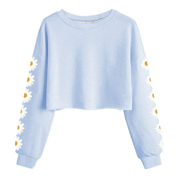 Crop Tops For Girls Clothes For Teen Girls Kids Crop Tops Girls Long Sleeve Tee Shirts Cute Daisy Pinted Fashion Sweatshirt Pullover Top Sky Blue 4-5 Years
