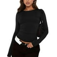 thumbnail image 1 of Crop Tops For Women Ribbed Juniors Y2k Trendy Long Sleeve Tops Thermal Fashion V Neck Layering Basic Tee Cute Teen Girls Slim Fitted Athletic Tight Shirt Black XL, 1 of 4