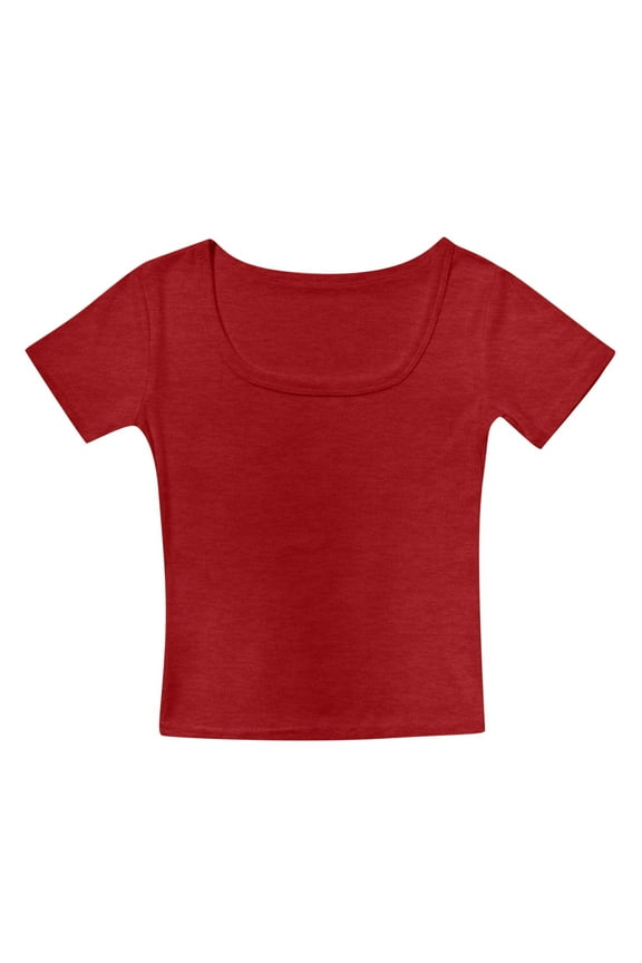 Crop Tops for Girls Short Sleeve Shirt Summer Square Neck Slim Fit Basic Tees Kids T-Shirts for Girls Fashionable Tween Girls Trendy Clothes