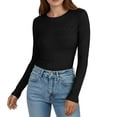 thumbnail image 1 of Crop Tops for Juniors Y2K Trendy Ribbed Knit Long Sleeve Crewneck Slim Fit Bodycon Layering Top, 1 of 8