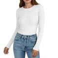thumbnail image 1 of Crop Tops for Juniors Y2K Trendy Ribbed Knit Long Sleeve Crewneck Slim Fit Bodycon Layering Top, 1 of 8