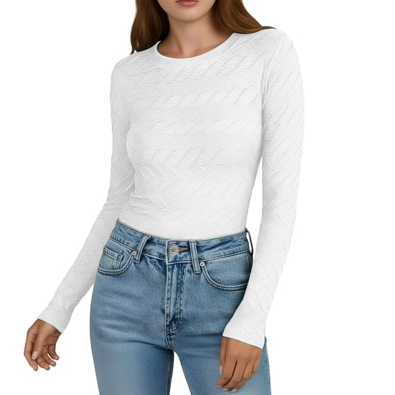 Crop Tops for Juniors Y2K Trendy Ribbed Knit Long Sleeve Crewneck Slim Fit Bodycon Layering Top