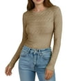 thumbnail image 1 of Crop Tops for Juniors Y2K Trendy Ribbed Knit Long Sleeve Crewneck Slim Fit Bodycon Layering Top, 1 of 8