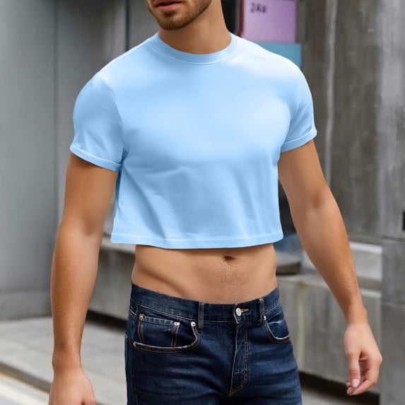 Crop Tops for Men Basic Short Sleeve Round Neck Casual Pullovers Summer Loose Fit Tee Tops Hot Shirts