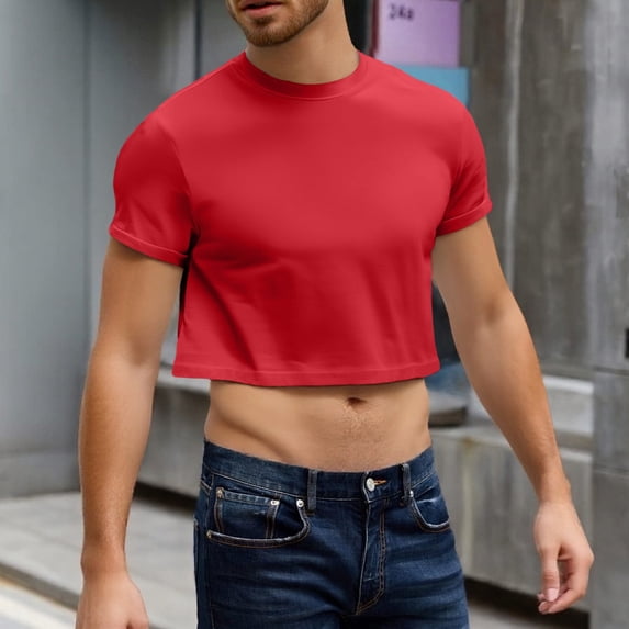 Crop Tops for Men Basic Short Sleeve Round Neck Casual Pullovers Summer Loose Fit Tee Tops Hot Shirts