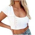 thumbnail image 1 of Crop Tops for Women Backless Lace up Crochet Short Sleeve Blouse Tops Solid Scoop Neck Slim Fit Summer Club Shirt Tops, 1 of 7