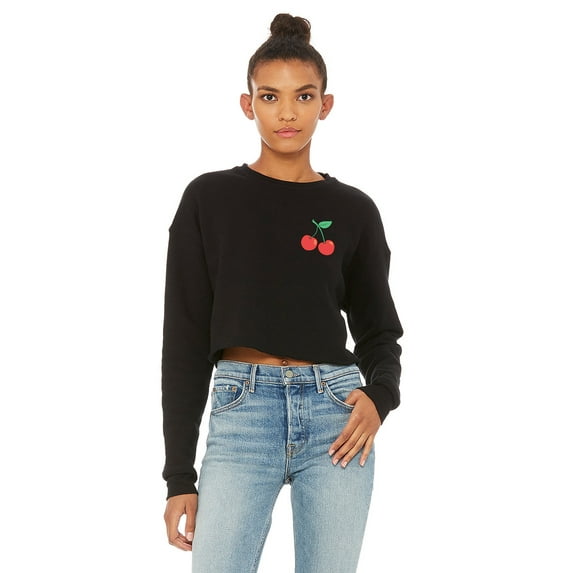 Crop Tops for Women Cherry Shirt Cropped Tops Ladies Casual Cropped Long Sleeve Crewneck Fleece Womens Tops Cute Daily Cherry Design Top