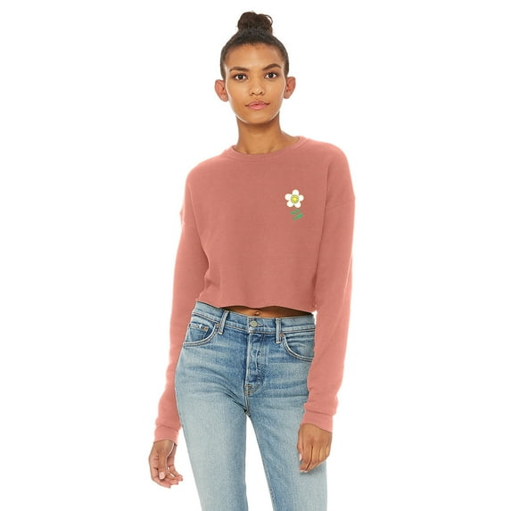 Crop Tops for Women Daisy Shirt Cropped Tops Ladies Casual Cropped Long Sleeve Crewneck Fleece Womens Tops Cute Daily Daisy Design Top