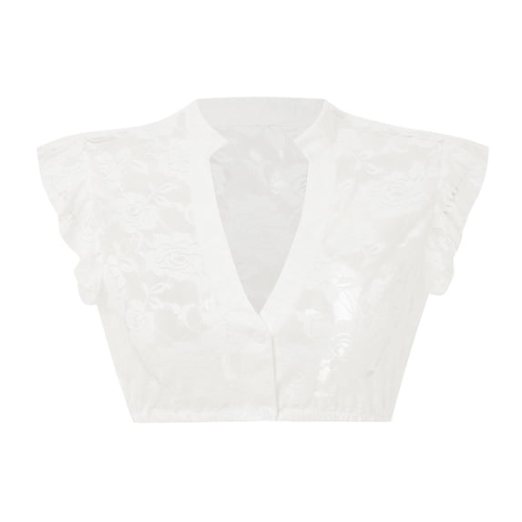 Crop Tops for Women Lace V Neck Ruffle Sleeve Blouse with Button Front Going Out Summer Shirts Oktoberfest Dirndl Top White 2XL