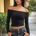 thumbnail image 1 of Crop Tops for Women Long Sleeve Off The Shoulder Shirt Going Out Y2k Blouses Slim Fit Sexy Casual Cropped Tees (M, Black), 1 of 6