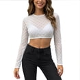 thumbnail image 1 of Crop Tops for Women Mesh Sheer Long Sleeve Crew Neck Top Breathable Going Out Party Layering White 2XL, 1 of 6