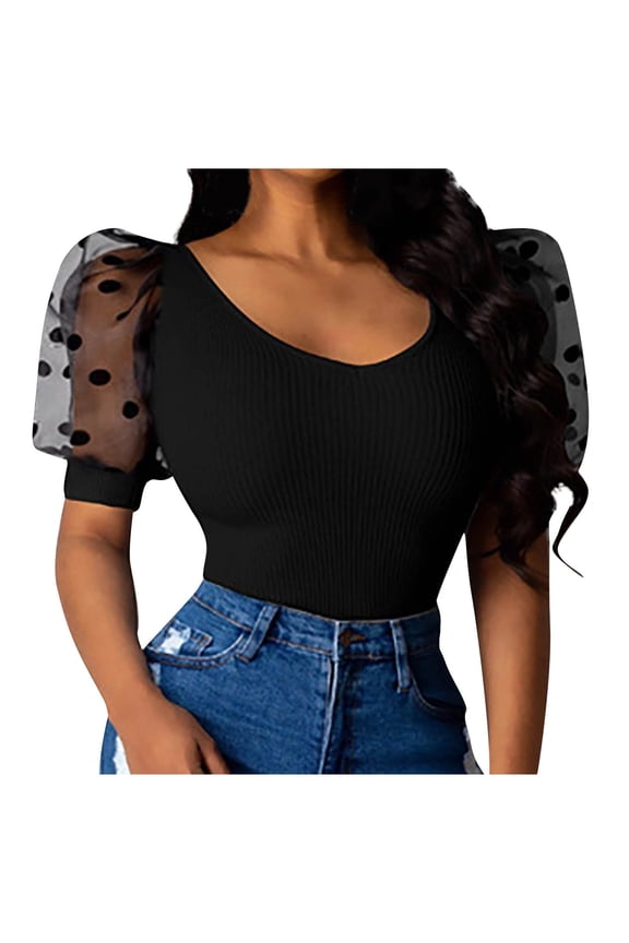 Crop Tops for Women Point Wave Short Slim Elastic Sleeve Womens Tank Tops,Black,S