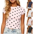thumbnail image 1 of Crop Tops for Women Retro Polka Dots Crewneck Going Out Y2K Short Sleeve T-Shirts Slim Fit Summer Graphic Tees (M, Pink), 1 of 8