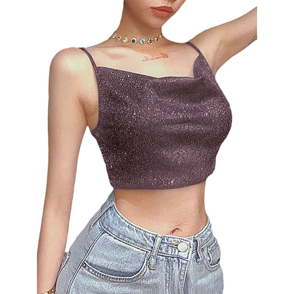Crop Tops for Women Shiny Tank Sparkle Camisole Rhinestone Reflective Sequin Tank Top Night Party Clubwear