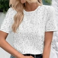 thumbnail image 1 of Crop Tops for Women Short Sleeve Sequined Round Neck Cute Trendy Basic Blouse Women's Casual Tops, 1 of 5