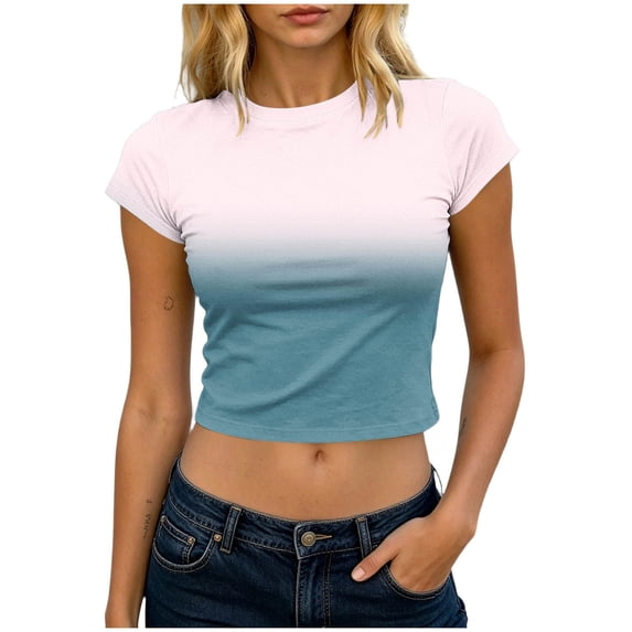 Crop Tops for Women Slimming Crew Neck T-Shirt with Cap Sleeves Trendy Going Out Summer Top Olive Green L