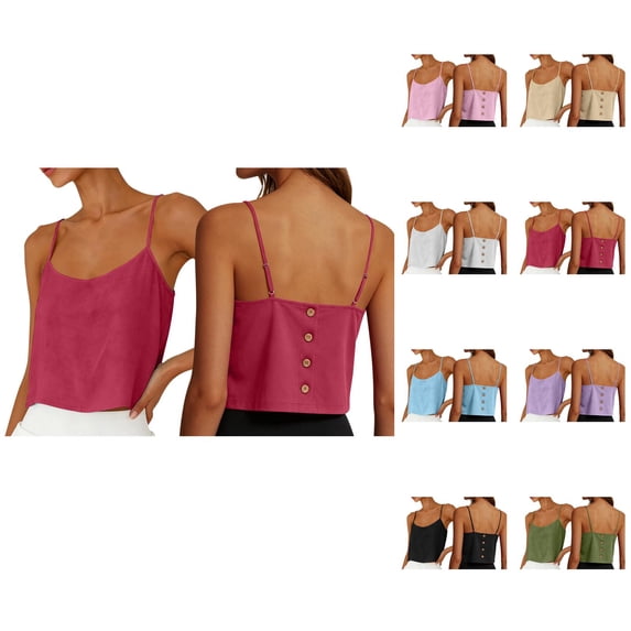 Crop Tops for Women Summer Sleeveless Scoop Neck Adjustable Spaghetti Strap Casual Camisole Tank Top
