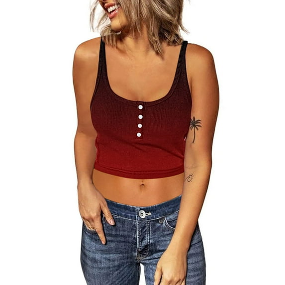 Crop Tops for Women Tank - Women's Sports Yoga Button Sleeveless Vest Fashion Summer Sexy Casual Tank Tops