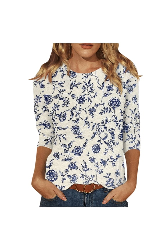 Crop Tops for Women Trendy Paisley 3/4 Sleeve Plus Size Blouses Ladies Spring Partys
