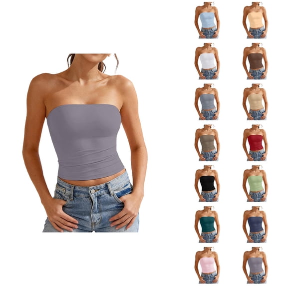 Crop Tube Tops for Women Slim Fit Double Layer Strapless Bandeau Top Y2k Going out Tops Summer Outfits