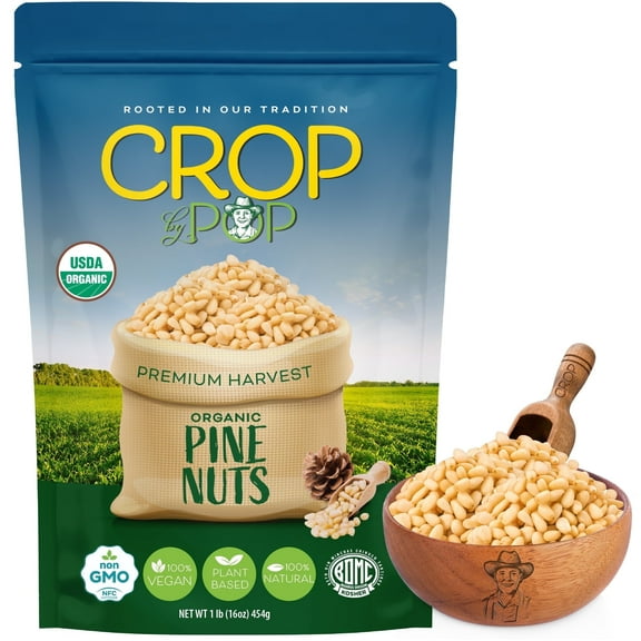 Crop by Pop Pure Organic Pine Nuts, Premium Raw Pignolias, 16 oz