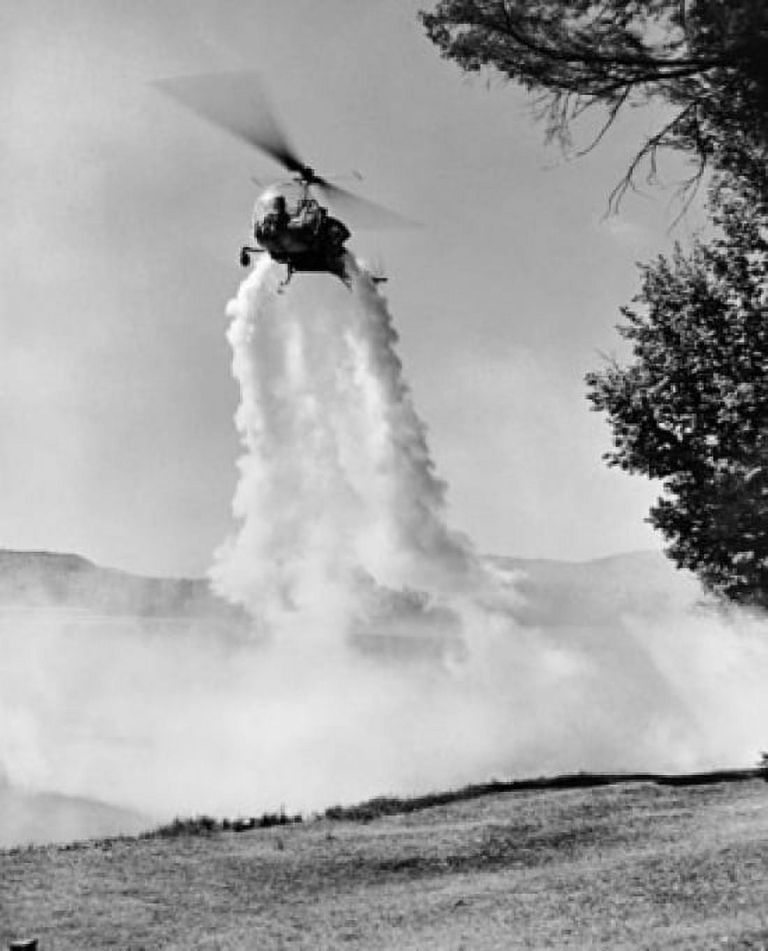 Crop-dusting helicopter spraying insecticides over a field Canvas Art - (24 x 36)