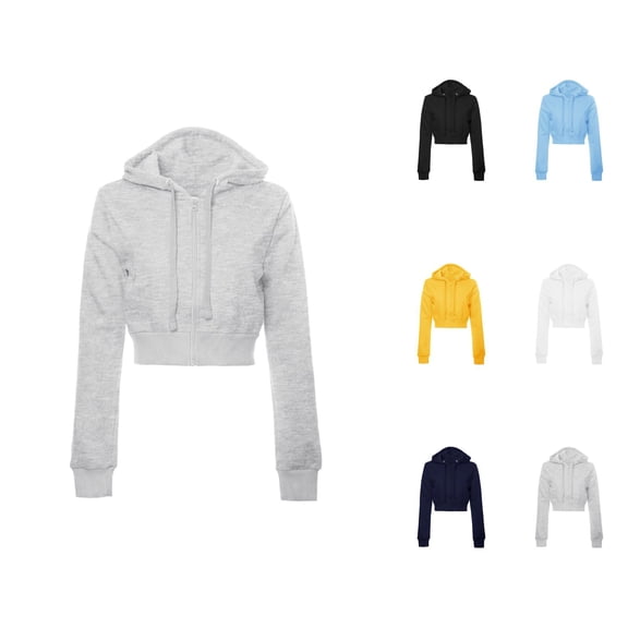 Croped Hoodie for Women 2025 Fall Winter Long Sleeve Plain Zip Up Hooded Sweatshirt Cropped Jacket Coat Outerwear