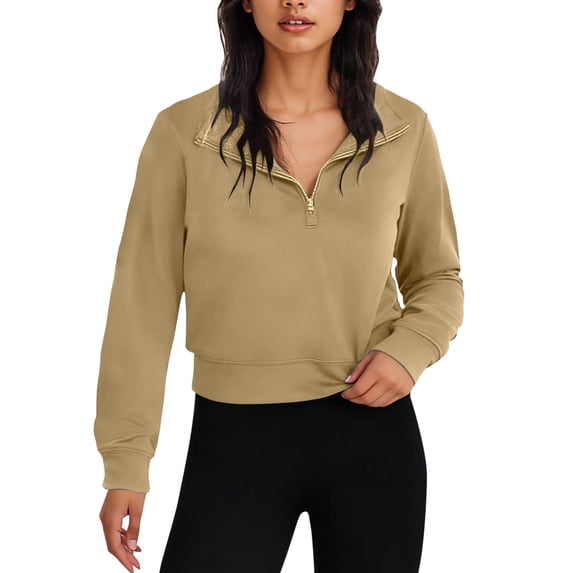 Cropped 1/4 Zip Pullover for Womens Quarter Zip Sweatshirt Long Sleeve Half Zip Workout Pullover Casual Oversized Tops Fall Fashion