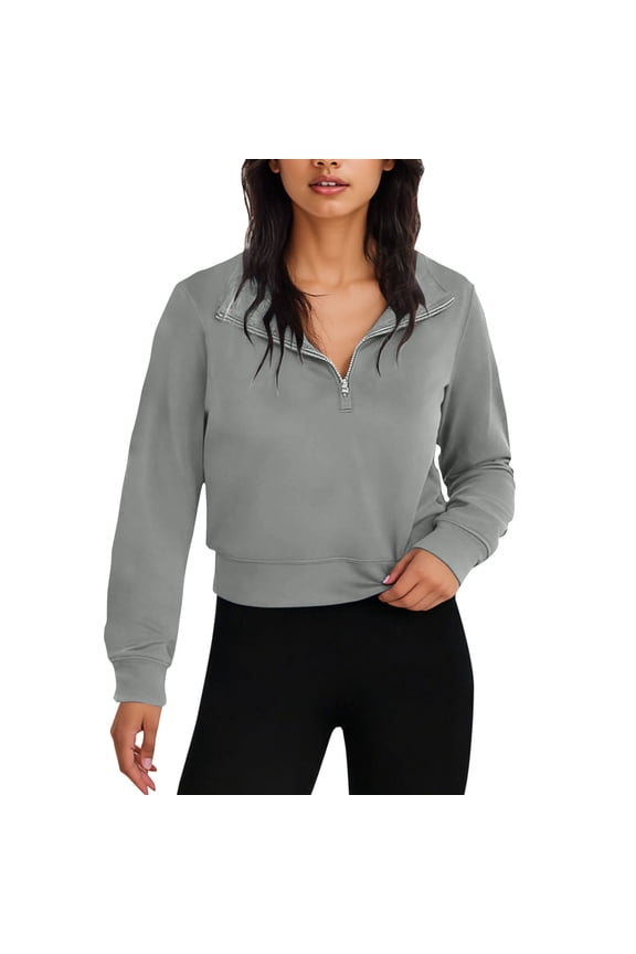 Cropped 1/4 Zip Pullover for Womens Quarter Zip Sweatshirt Long Sleeve Half Zip Workout Pullover Casual Oversized Tops Fall Fashion