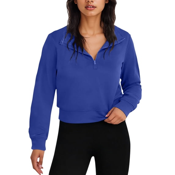 Cropped 1/4 Zip Pullover for Womens Quarter Zip Sweatshirt Long Sleeve Half Zip Workout Pullover Casual Oversized Tops Fall Fashion