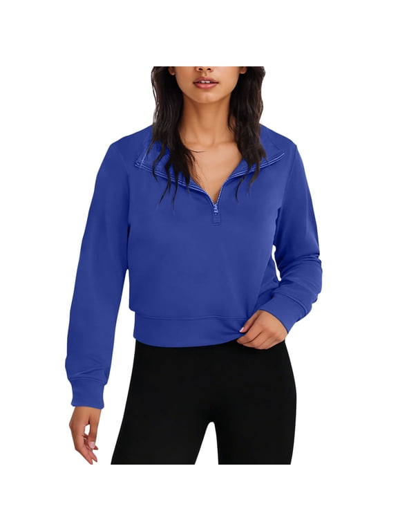 Cropped 1/4 Zip Pullover for Womens Quarter Zip Sweatshirt Long Sleeve Half Zip Workout Pullover Casual Oversized Tops Fall Fashion