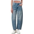 thumbnail image 1 of Cropped Barrel Jeans Womens Mid Rise Wide Leg Baggy Jeans Loose Ankle Denim Pants with Pockets Trendy Casual Y2K Pants, 1 of 7