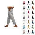 thumbnail image 1 of Cropped Beach Pants for Women 2026 Spring Summer Relaxed Fit Elastic Waist Straight Leg Lightweight Linen Pants with Pockets, 1 of 5