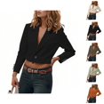 thumbnail image 1 of Cropped Blazers for Women 2025 Long Sleeve Notch Lapel Collar Button Business Casual Work Office Jacket, 1 of 5