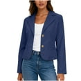 thumbnail image 1 of Cropped Blazers for Women Business Casual Suit Jacket Long Sleeve Button up Lapel Notched Collar Work Blouses (XL, Navy), 1 of 7