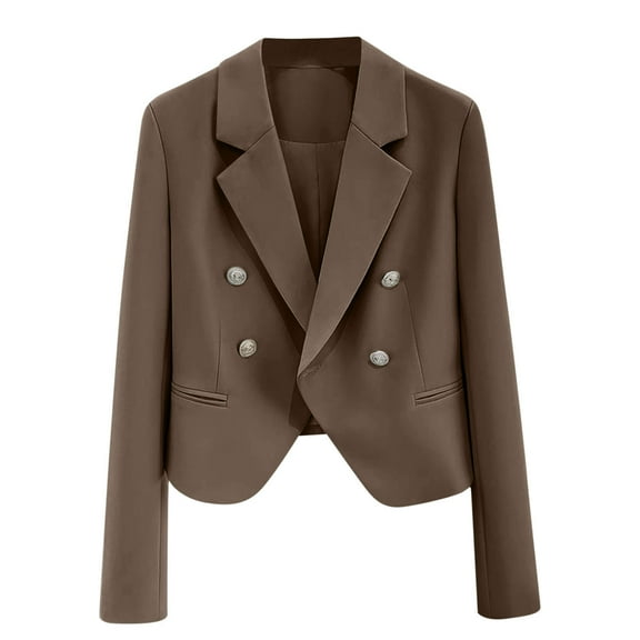 Cropped Blazers for Women Double Breasted Blazer Long Sleeve Work Office Blazer Business Casual Open Front Jacket