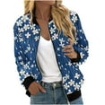 thumbnail image 1 of Cropped Bomber Jacket Women Zip Up Long Sleeve Floral Printed Lightweight Casual Stand Collar Short Outwear Top (Small, Blue 03), 1 of 5