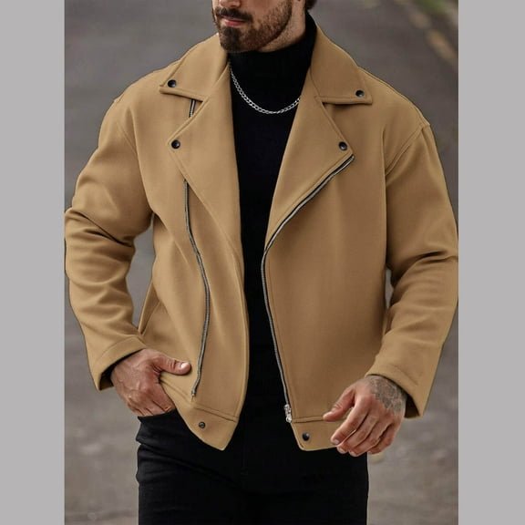 Cropped Bomber Jacket for Men Short Trench Coat Notched Collar Blazer Y2K Motorcycle Outerwear with Pockets