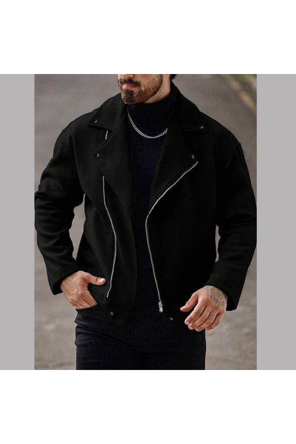 Cropped Bomber Jacket for Men Short Trench Coat Notched Collar Blazer Y2K Motorcycle Outerwear with Pockets
