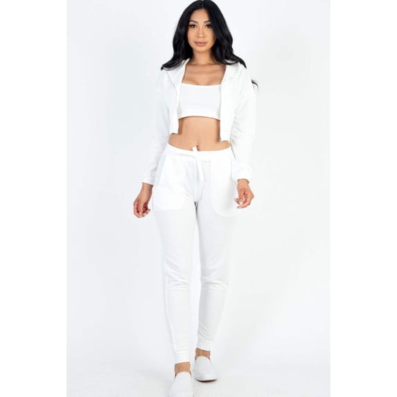 Cropped Cami with Zip-up Jacket and Joggers Set