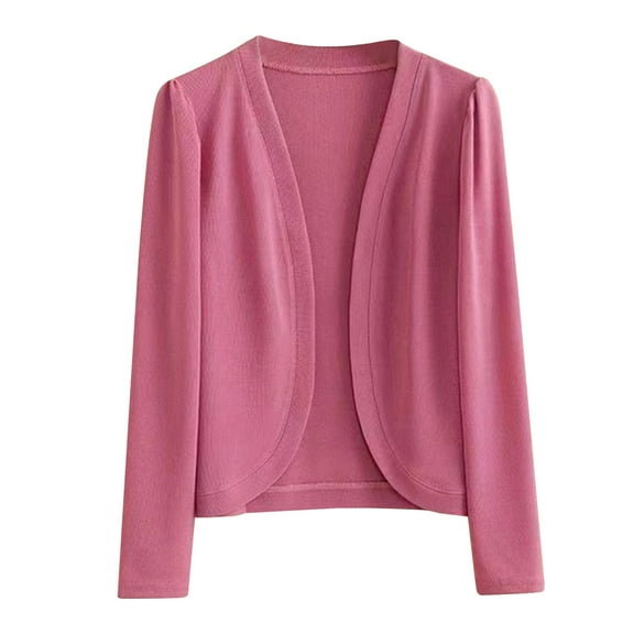 Cropped Cardigan Ladies Cropped Cardigan V Neck Button Down Knitted Long Sleeve Ice Silk Women's Cardigans Hot Pink XXXL