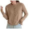 thumbnail image 1 of Cropped Cardigan Pure Cardigan Twin Sets Round Neck Long Sleeve Button Down Sweater Lightweight Cardigans Women Khaki One Size, 1 of 4
