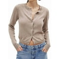 thumbnail image 1 of Cropped Cardigan Shrug for Women, Button Down Long Sleeve Knit Sweater for Dresses,for Jeans Khaki L, 1 of 9