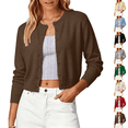 thumbnail image 1 of Cropped Cardigan Sweater Womens Lightweight Soft Knit Long Sleeve Crew Neck Button Down Dressy Cute Versatile Spring Fall Business Casual Work Travel Coffee S, 1 of 6