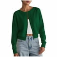 thumbnail image 1 of Cropped Cardigan Sweater for Women Long Sleeve Crewneck Solid Button Down Knit Coat Green L, 1 of 4
