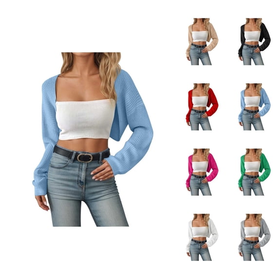 Cropped Cardigan Sweaters for Women 2025 Long Sleeve Open Front Knit Sweater Cardigans Shawl Coat Bolero