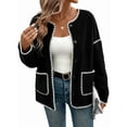 thumbnail image 1 of Cropped Cardigan Sweaters for Women Fall Dressy Casual Long Sleeve Button Down Knit- Jacket Outwear Black L, 1 of 9