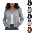 thumbnail image 1 of Cropped Cardigan Sweaters for Women Long Sleeve Color Block Crewneck Button Up Open Front Knit Cardigans Fall Tops, 1 of 5