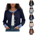 thumbnail image 1 of Cropped Cardigan Sweaters for Women Long Sleeve Color Block Crewneck Button Up Open Front Knit Cardigans Fall Tops, 1 of 6