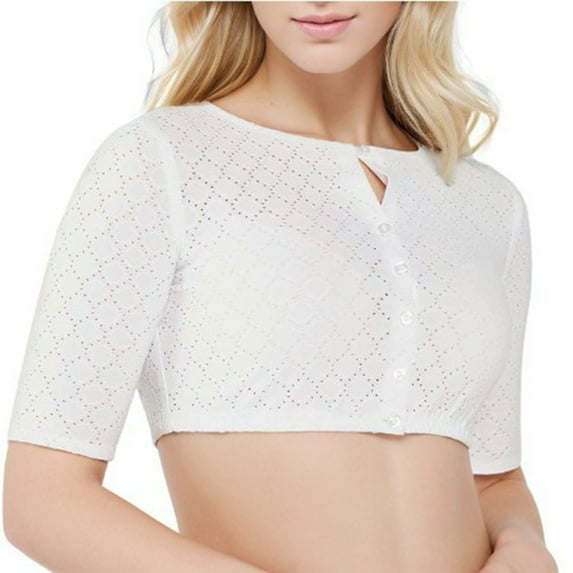 Cropped Cardigan Sweaters for Women Short Sleeve Crochet Knit Bolero Shrug V-Neck Button up Tops